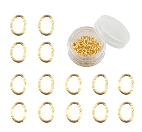 MAHAVIMOKSA 1 Box 100 Stück echt vergoldete 4 x 5 mm ovale Form Biegeringe Verbindungsringe für DIY Schmuckherstellung Halsketten Armband Ohrringe (14 Karat Gold) von MAHAVIMOKSA