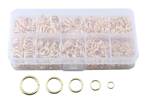 MAHAVIMOKSA 1 Box 1050 Stück gemischte Größen 4/6/8/10/12 mm Biegeringe Verbindungsringe für DIY Reparatur Schmuckherstellung Halsketten Armband Ohrringe (KC Gold) von MAHAVIMOKSA