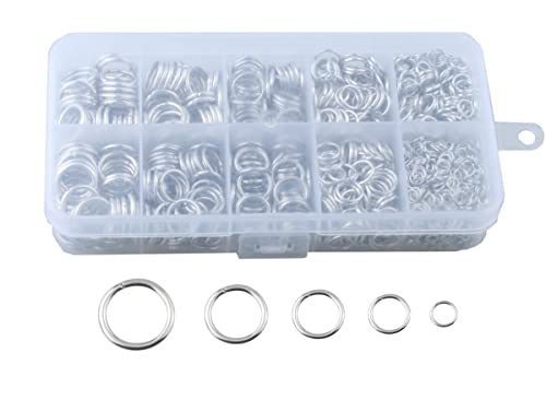 MAHAVIMOKSA 1 Box 1050 Stück gemischte Größen 4/6/8/10/12 mm Biegeringe Verbindungsringe für DIY Reparatur Schmuckherstellung Halsketten Armband Ohrringe (Platin) von MAHAVIMOKSA