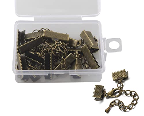 MAHAVIMOKSA 1 Box Bandendklemme mit Karabinerverschluss, Verschluss und Verlängerungskette mit Behälter für DIY Handwerk Schmuckherstellung (20 mm, antike Bronze) von MAHAVIMOKSA