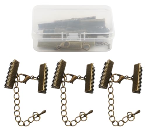 MAHAVIMOKSA 1 Box Bandendklemme mit Karabinerverschluss und Verlängerungskette mit Behälter für Bastelarbeiten, Schmuckherstellung (Antik-Bronze, 35 mm) von MAHAVIMOKSA