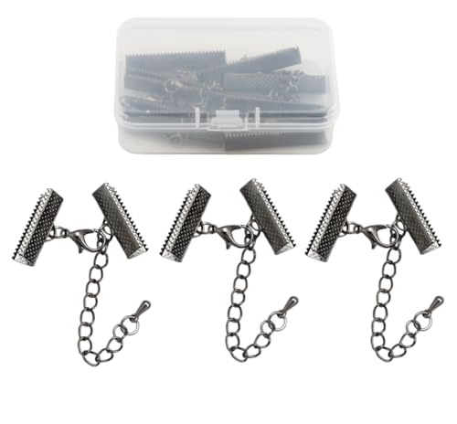 MAHAVIMOKSA 1 Box Bandendklemme mit Karabinerverschluss und Verlängerungskette mit Behälter für DIY-Schmuckherstellung (Gun Metal, 30 mm) von MAHAVIMOKSA