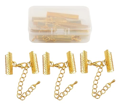 MAHAVIMOKSA 1 Box Bandendklemme mit Karabinerverschluss und Verlängerungskette mit Behälter für selbstgemachte Schmuckherstellung (Gold, 30 mm) von MAHAVIMOKSA