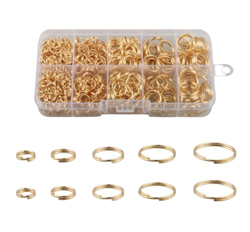 MAHAVIMOKSA 1 Box gemischte 6/8/10/12/14 mm Spaltringe, Doppelschlaufen-Biegeringe, Verbindungsstück, Mini-Schlüsselanhänger für DIY-Schmuckherstellung, Kunsthandwerk (KC Gold) von MAHAVIMOKSA