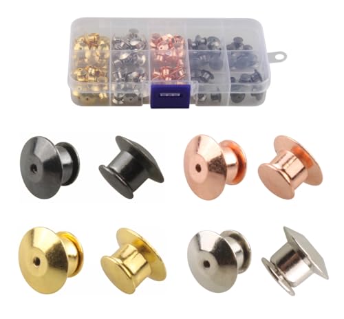 MAHAVIMOKSA 1 Box mit 100 Metallstiftverschlüssen, Verriegelungsstift-Halter für Bastelarbeiten (Gold/Gun Matel/Silber/Roségold) von MAHAVIMOKSA