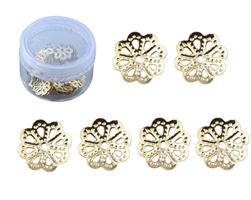 MAHAVIMOKSA 1 Box mit 100 Stück 14 Karat echt-vergoldeten filigranen Blumen-Perlenkappen für DIY-Schmuckherstellung, Halsketten, Armbänder, Ohrringe, Kunsthandwerk (8 mm, 8 Blütenblätter) von MAHAVIMOKSA
