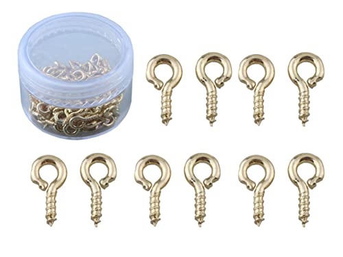 MAHAVIMOKSA 1 Box mit 100 Stück echt-vergoldeten Schraubösen für DIY-Charms, Perlen, Edelsteine, Korkflaschen, Schmuckherstellung (8 x 4 mm, 14 Karat Gold) von MAHAVIMOKSA