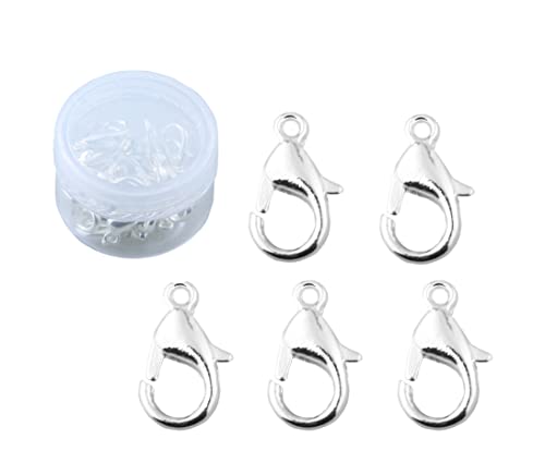 MAHAVIMOKSA 1 Box mit 30 echt-vergoldeten Karabinerverschlüssen für Bastelarbeiten, Schmuckherstellung (12 x 6 mm, Silber) von MAHAVIMOKSA
