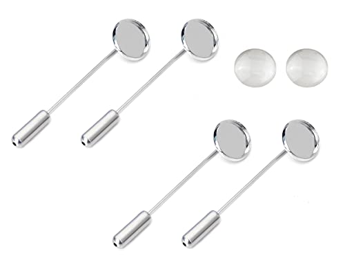 MAHAVIMOKSA 10 Sets/20 Stück Brosche Anstecknadel Sicherheitsnadel Cabochon Tablett Einstellungen mit Glaskuppeln für DIY Kunst Handwerk Schmuckherstellung (Platin) von MAHAVIMOKSA