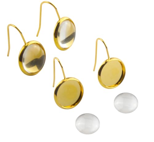 MAHAVIMOKSA 10 Sets/20 Stück Edelstahl-Ohrdraht-Haken Cabochon-Fassung Ohrring-Lünette mit Glaskuppeln für DIY-Harz-Ohrringe (Gold) von MAHAVIMOKSA