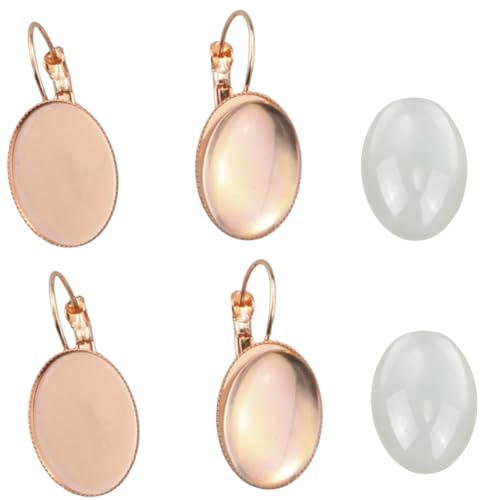MAHAVIMOKSA 10 Sets/20 Stück französischer Stil Hebelverschluss 13 x 18 mm ovale leere Ohrringfassungen Cabochon-Tablett mit Glaskuppel für DIY-Schmuckherstellung (Roségold) von MAHAVIMOKSA