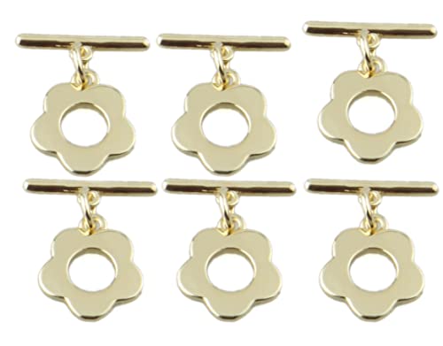 MAHAVIMOKSA 10 Sets 14 Karat Echtgold gefüllte OT-Knebelverschlüsse, OT-Endverschlüsse, Verbindungsstange für Armband, Halskette, Schmuckherstellung (25 x 15 mm Blume) von MAHAVIMOKSA