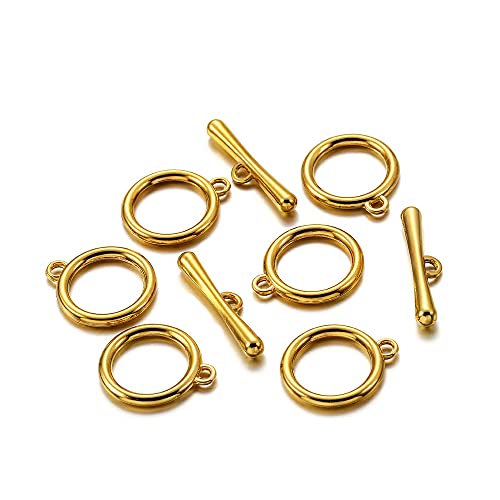 MAHAVIMOKSA 10 Sets 18,5 mm runde OT-Knebelverschlüsse, OT-Endverschlüsse, Verbindungsstange für Armband, Halskette, Schmuckherstellung (Gold) von MAHAVIMOKSA