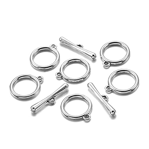 MAHAVIMOKSA 10 Sets 18,5 mm runde OT-Knebelverschlüsse, OT-Endverschlüsse, Verbindungsstange für Armband, Halskette, Schmuckherstellung (Silber) von MAHAVIMOKSA