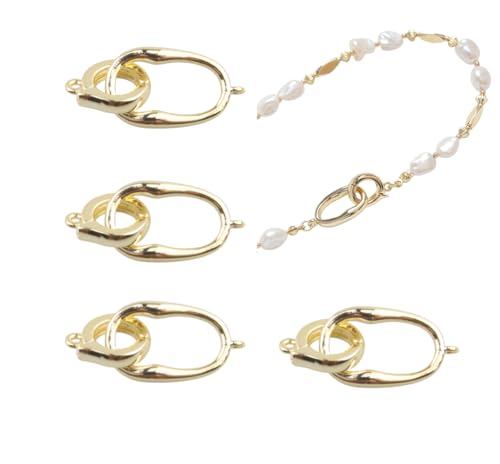 MAHAVIMOKSA 10 Stück echt-vergoldete runde und ovale Federverschlüsse, Schmuckverbinder für Armbänder, Halsketten, Schmuckherstellung (14 Karat Gold) von MAHAVIMOKSA