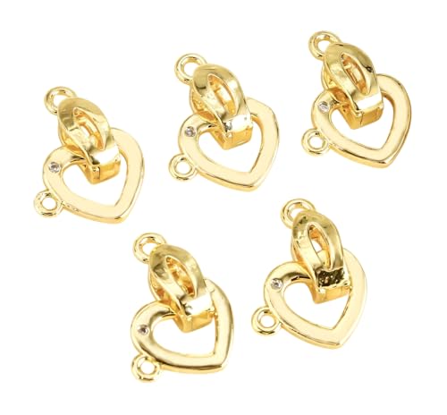 MAHAVIMOKSA 10 x echt-vergoldete Verschlüsse in Herzform, Schmuckverbinder für Armbänder, Halsketten, Schmuckherstellung (14 Karat Gold) von MAHAVIMOKSA
