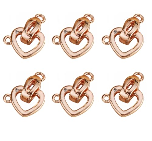 MAHAVIMOKSA 10 x echt-vergoldete Verschlüsse in Herzform, Schmuckverbinder für Armbänder, Halsketten, Schmuckherstellung (Roségold) von MAHAVIMOKSA