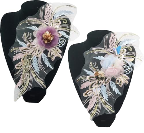 MAHAVIMOKSA 2 x 3D-Blumen-Stickerei-Aufnäher, Spitzenapplikation mit Pailletten, zum Basteln, Nähen, Kleidung, Hochzeitskleider, Dekoration (gemischt, 2 Stile) von MAHAVIMOKSA