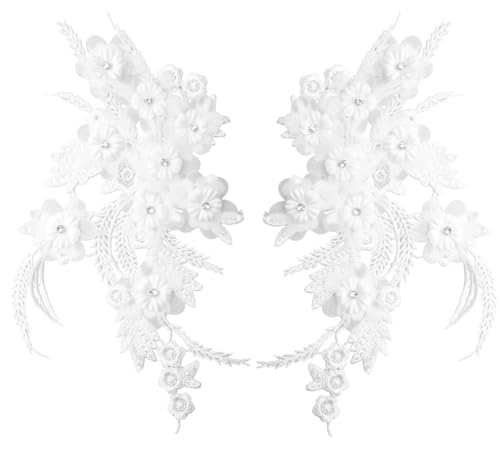 MAHAVIMOKSA 2 x 3D-Blumen-Stickerei-Aufnäher, Spitzenapplikation mit Strasssteinen für DIY, Nähen, Kleidung, Hochzeit, Dressing, Dekoration (weiß) von MAHAVIMOKSA
