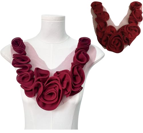MAHAVIMOKSA 3D-Blumen-Spitzenkragen, Chiffon-Ausschnitt-Applikation zum Basteln, Nähen, Kleid, Kleidung, Dekoration, Weinrot MAHAVIMOKSA 3D-Blumen-Spitzenkragen, Chiffon-Ausschnitt-Applikation zum Basteln, Nähen, Kleid, Kleidung, Dekoration, Weinrot von MAHAVIMOKSA