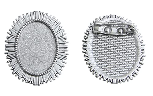 MAHAVIMOKSA Broschen-Cabochon-Set: 10 Cabochon-Rahmen-Broschen mit 10 Glaskuppeln für DIY-Schmuckherstellung, Schmuckherstellung (18 x 25 mm, Antiksilber) von MAHAVIMOKSA