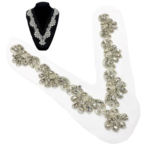 MAHAVIMOKSA Strass-Applikation, V-Ausschnitt, Kragen, zum Aufnähen, für DIY-Nähen, Kleidung, Hochzeitskleider, Dekoration MAHAVIMOKSA Strass-Applikation, V-Ausschnitt, Kragen, zum Aufnähen, für DIY-Nähen, Kleidung, Hochzeitskleider, Dekoration von MAHAVIMOKSA