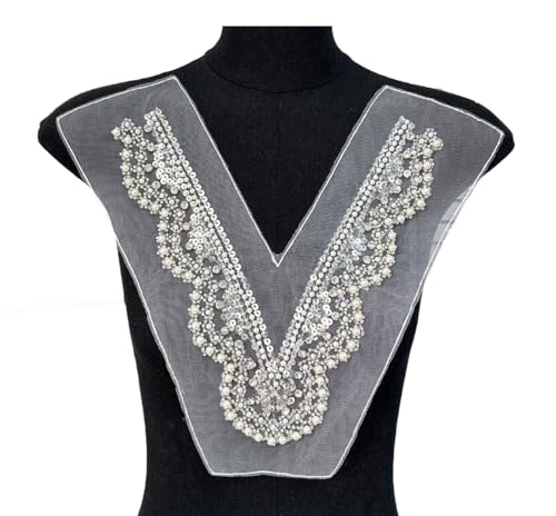 MAHAVIMOKSA Strass- und Perlenapplikation, V-Ausschnitt, Kragen, zum Aufnähen, Pailletten, für DIY, Nähen, Kleidung, Hochzeitskleidung, Dekoration MAHAVIMOKSA Strass- und Perlenapplikation, V-Ausschnitt, Kragen, zum Aufnähen, Pailletten, für DIY, Nähen, Kleidung, Hochzeitskleidung, Dekoration von MAHAVIMOKSA