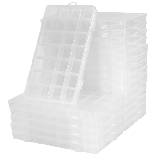 MAHIONG Transparente Kunststoff-Organizer-Box mit 28 Fächern, mit festen Trennwänden für Perlen, Angelzubehör und Kleinteile (20,1 x 15,7 x 3 cm), 20 Stück von MAHIONG