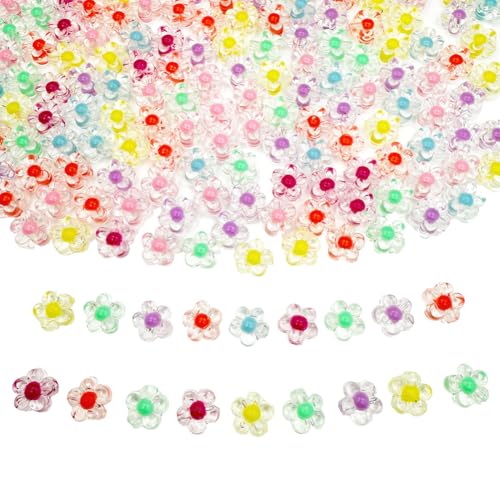 200 Stück Blumen-Acrylperlen, gemischte Farben, klare Abstandshalter für Armbänder, Halsketten, Ohrringe, Schmuckherstellung (Blume) von MAICZWLAI