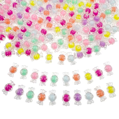200 Stück Süßigkeiten-Acrylperlen, gemischte Farben, klare Abstandshalter für Armbänder, Halsketten, Ohrringe, Schmuckherstellung (Süßigkeiten) von MAICZWLAI