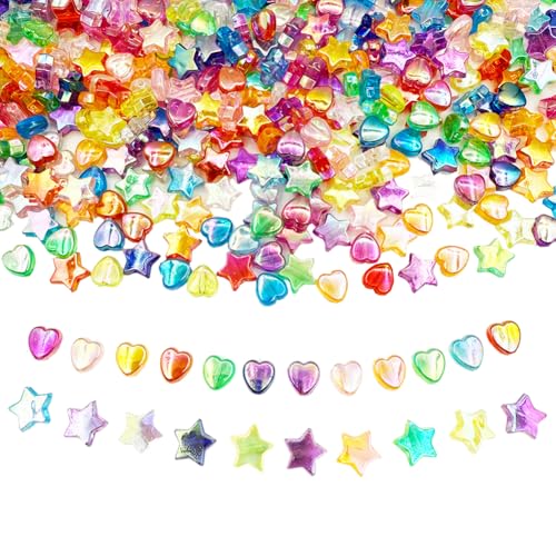 500 Stück Stern-Acrylperlen, gemischte Farben, Herz-Abstandshalter für Armbänder, Halsketten, Ohrringe, Schmuckherstellung (Sternherz) von MAICZWLAI