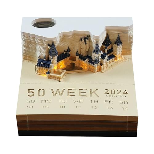 3D Kalender Abreißen 2024 | Schreibtisch kalender mit Lichtern | 2024 Tischkalender-Notizblock | Kreative 3D Notizblock Papier Schnitzen Schreibtischkalender DIY Geschenk Home Desktop Dekoration von MAIDONG