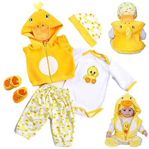 Reborn Baby Puppe Kleidung 20inch Puppenkleidung Niedliche gelbe Ente Outfit Zubehör Set für 43-55 cm Reborn Puppen Baby Bekleidung mit Mantel, Hut, Jumpsuit, Hose und Socken 5Pcs von MAIHAO