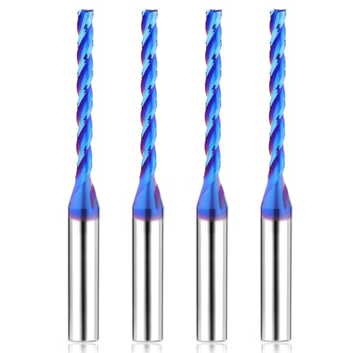 1/8 Zoll extra lange CNC-Fräser-Bits, 1/4-Zoll-Schaft, 0,6 cm Schnittdurchmesser, hochgeschnittener Spiralfräser, 4 Stück 3-Nuten-Hartmetall-Schaftfräser, CNC-Bits mit Beschichtung, Flachfräser für 1/8 Zoll extra lange CNC-Fräser-Bits, 1/4-Zoll-Schaft, 0,6 cm Schnittdurchmesser, hochgeschnittener Spiralfräser, 4 Stück 3-Nuten-Hartmetall-Schaftfräser, CNC-Bits mit Beschichtung, Flachfräser für von MAIHOMETA