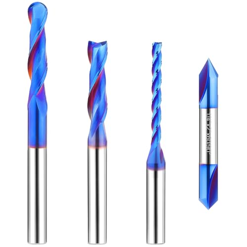 CNC-Fräser-Bit-Set, 6,35 mm Schaft, Spiralfräser, Hartmetall, Mehrzweck-Schaftfräser, 2 & 3 Rillen, Upcut-Bits + 60° 90° V-Nut-Bits + Kugelnasen-Fräser-Bits für Holzgravur, Nutschlitze CNC-Fräser-Bit-Set, 6,35 mm Schaft, Spiralfräser, Hartmetall, Mehrzweck-Schaftfräser, 2 & 3 Rillen, Upcut-Bits + 60° 90° V-Nut-Bits + Kugelnasen-Fräser-Bits für Holzgravur, Nutschlitze von MAIHOMETA
