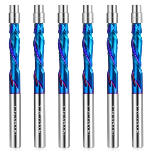 Kompressions-Spiralfräser-Bit, 1/4-Zoll-Schaft, 6 Stück nach oben unten geschnittene Spiralfräser-Bits, Bündigfräser-Bits, 0,6 cm Schnittdurchmesser, bündiger Schnitt, Fräser-Bits für Holzarbeiten von MAIHOMETA