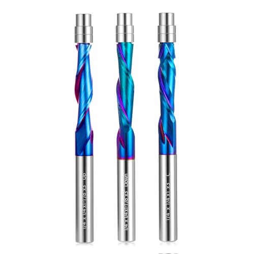 Spiralfräser-Bit-Set, 1/4-Zoll-Schaft, 3-teiliges Bündigschnitt-Fräser-Bit, 1/4-Zoll-CNC-Kompressions-Bit, Downcut + Upcut Bündigfräser mit unterem Lager, bündiger Spiralfräser für Holzarbeiten von MAIHOMETA