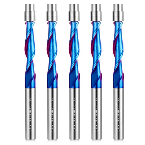 Up Cut Spiralfräser-Bit-Set, 1/4-Zoll-Schaft, 5 Stück Spiralfräser-Bits, 1/4-Zoll-Bits, 1/4-Zoll-Fräser-Bits, 1/4-Zoll-Schnittdurchmesser, Bündigfräser-Bits, CNC-Fräser-Bit, 1/4 Zoll für Holzarbeiten von MAIHOMETA