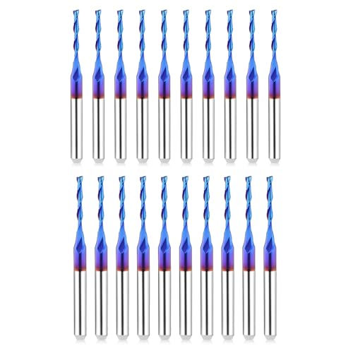 Upcut CNC-Fräser-Bits, 0,3 cm Schaft, 0,3 cm (1/16 Zoll) Schnittdurchmesser, Spiralfräser, 20 Stück, Hartmetall-Schaftfräser mit Beschichtung, 1/8-Zoll-Spiral-Bit, Flachnase, CNC-Bits, Fräser für Holz von MAIHOMETA