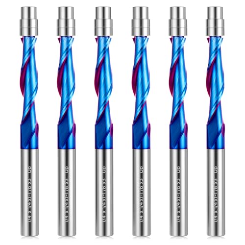 Upcut Spiralfräser-Bit, 1/4-Zoll-Schaft, 6 Stück, bündig geschnittenes CNC-Fräser-Bits, 6,35 mm Spiral-Trimmer-Bits, 6,35 mm Schnittdurchmesser, Bündig-Trimmer-Frässtifte für Holzarbeiten von MAIHOMETA