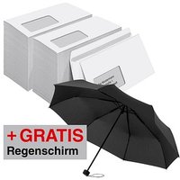 AKTION: MAILmedia Briefumschläge DIN lang mit Fenster weiß selbstklebend 2x 500 St. + GRATIS Topless Taschenschirm schwarz von MAILmedia