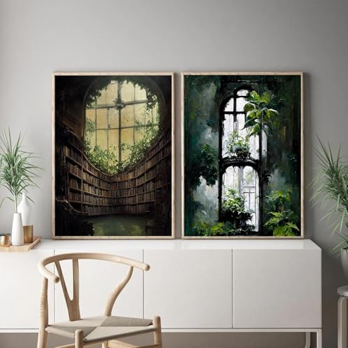 MAIMANG Alte verlassene Bibliothek, Gouache-Kunstdrucke, Dark Academia, Poster, botanisches Leinwandgemälde, Wohnzimmerdekoration, 20 x 30 cm x 2, rahmenlos MAIMANG Alte verlassene Bibliothek, Gouache-Kunstdrucke, Dark Academia, Poster, botanisches Leinwandgemälde, Wohnzimmerdekoration, 20 x 30 cm x 2, rahmenlos von MAIMANG