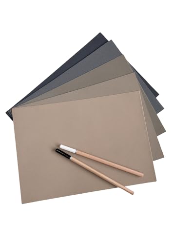 MAIMOUFIN Geschliffenes Pastellpapier, Packung mit 5 Blatt mit 2 weichen Kohle-Pastellstiften (schwarz und weiß). Kleine Größe, gemischte Farben, Schleifpapier für weiche, ölkohlefarbene von MAIMOUFIN