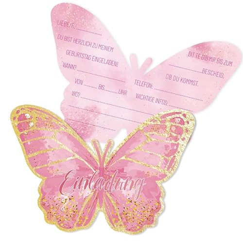 MAIREULB 12 Stück Einladungskarten Kindergeburtstag Mädchen Schmetterling Party Einladung Karte zur Geburtstag Frauen Junge Geburtstagseinladungen (Schmetterling) von MAIREULB