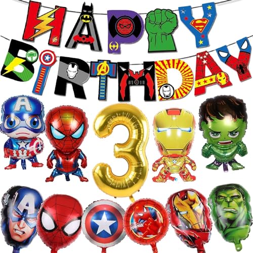 Geburtstag Dekoration Set, Happy Birthday Banner,Exquisite Cartoon Geburtstag Ballon, Geburtstag Banner,Kinder Party Deko, Jungen, Mädchen, Kinder, Thema Party (golden 3) von MAIROX
