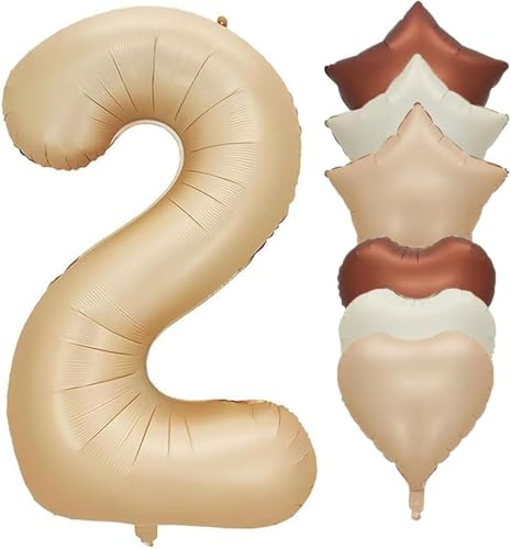 Geburtstag Zahlen Luftballon 2 jahre, Ballon 2. Geburtstagsdeko, 40" Groß Beige Folienballon Zahl 2 für Mädchen Junge, Ballon Zahl Deko zum Geburtstag (Brown 2) von MAIROX