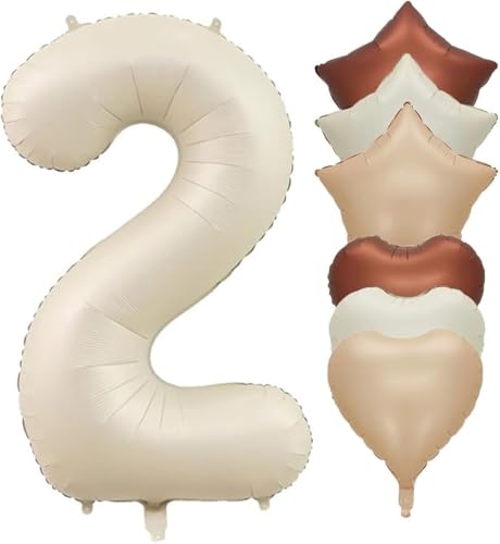 Geburtstag Zahlen Luftballon 2 jahre, Ballon 2. Geburtstagsdeko, 40" Groß Beige Folienballon Zahl 2 für Mädchen Junge, Ballon Zahl Deko zum Geburtstag (White 2) von MAIROX