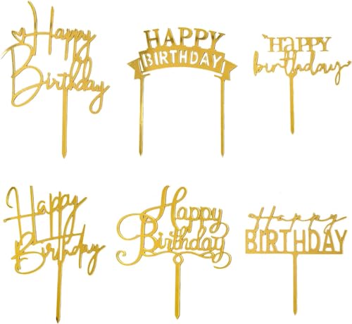 Goldenes Happy Birthday Tortendeko Set,Happy Birthday Tortendeko,Acryl Glitter Cupcake Topper,Glitzer Cupcake Tortenstecke für Geburtstagstorten, Partyfeier von MAIROX