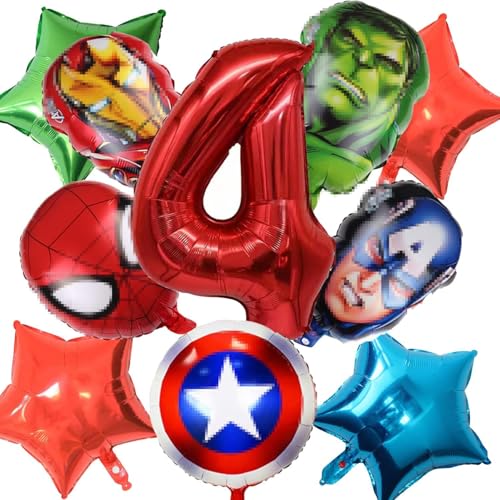 Luftballons Geburtstag 4 Jahre,10 Stück Folienballons Geburtstag,Geburtstag Luftballons Junge, Folienballons für Kinder Geburtstag Party Dekoration (rot 4) von MAIROX