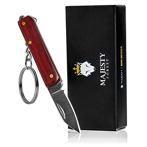 MAJESTY FOREST® Mini Messer - Kleines Taschenmesser als Schlüsselanhänger mit Rosenholz Griffen - 20 g leichtes Klappmesser für den Schlüsselbund von MAJESTY FOREST